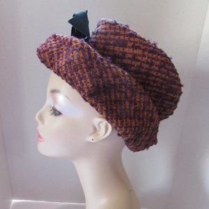 SALE Vintage Fall Winter Hat in Boucle Plaid Chestnut Grape Sears Millinery